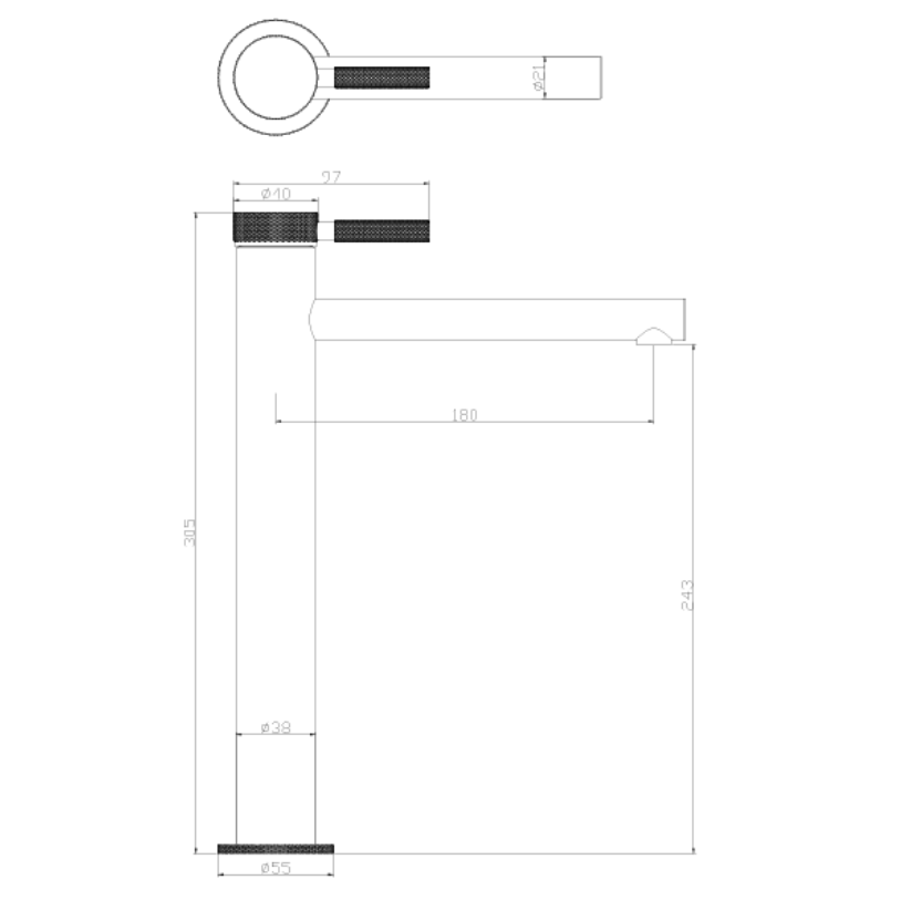 Hoge wastafelkraan Taylor - Mat zwart - 30.5 × 5.5 × 18 cm