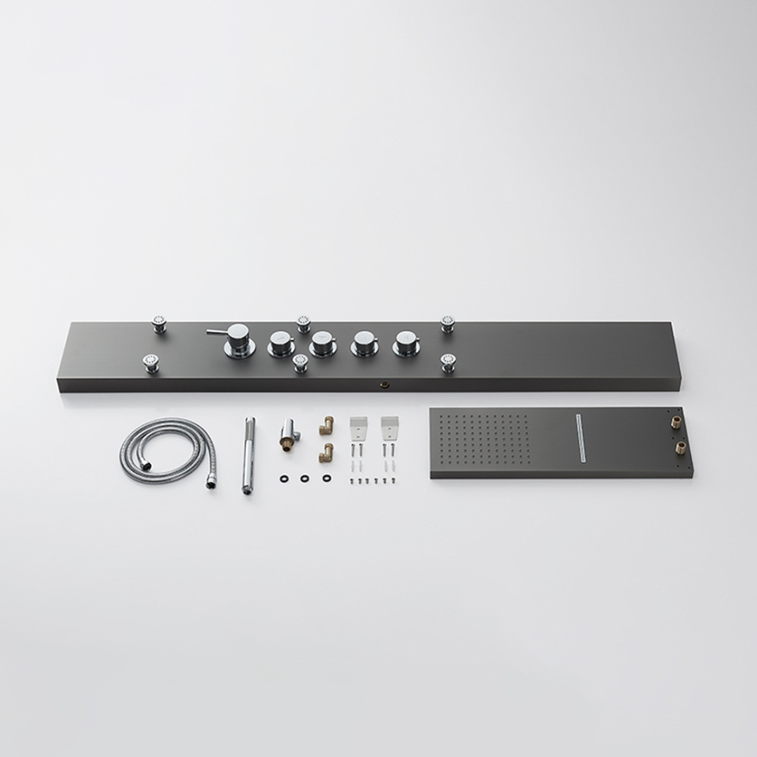 Douchepaneel Manuel – Waterval – Massagejets – Gunmetal grey, chrome - 150 × 20 × 60 cm