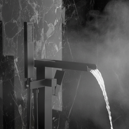 Vrijstaande Badkraan Lisandro – Watervaluitloop – Matte black - 87 × 22 × 15 cm