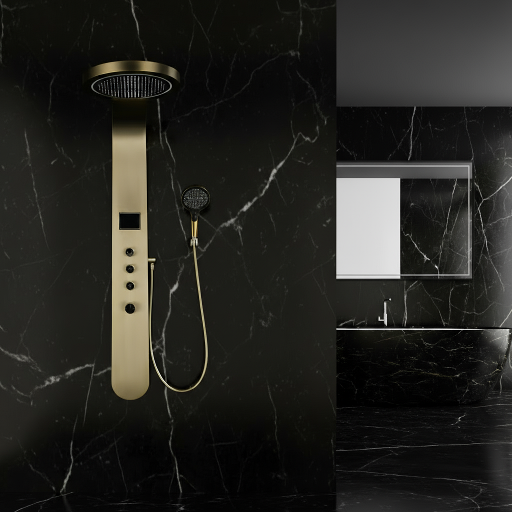 Douchepaneel Elena - LED - Digitaal display - Brushed gold - 145 × 18 × 65 cm