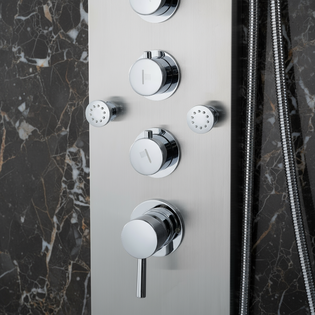 Douchepaneel Manuel – Waterval – Massagejets – Brushed nickel - 150 × 20 × 60 cm