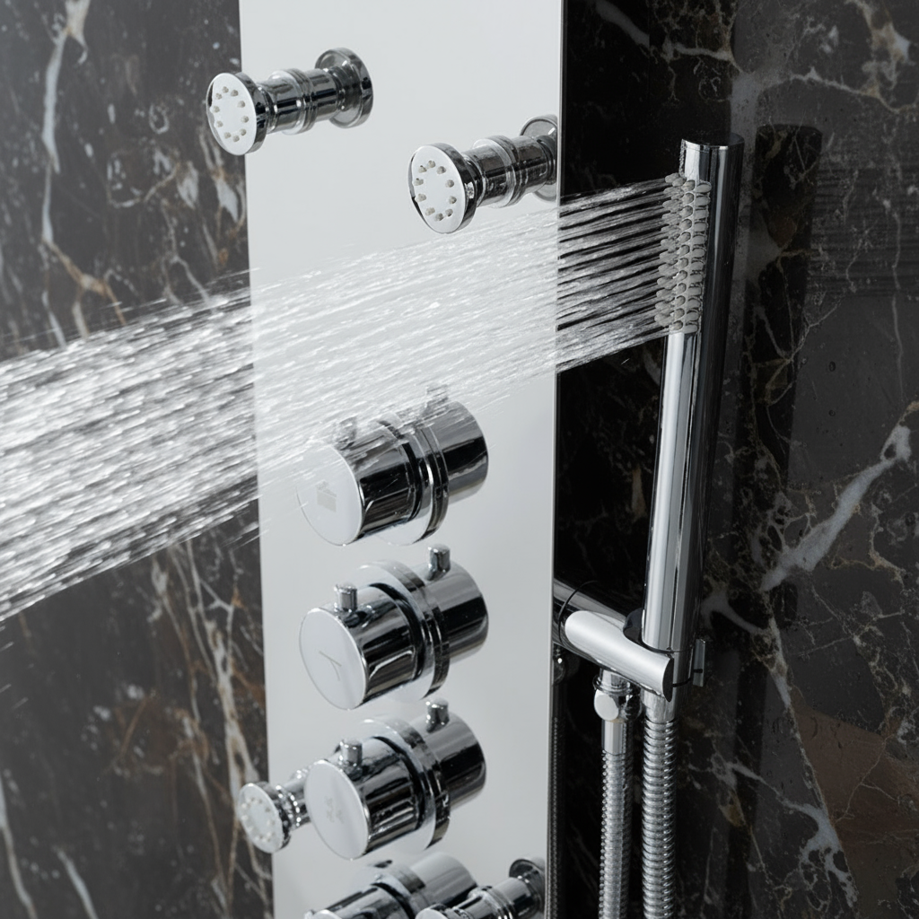 Douchepaneel Nana – Waterval – Massagejets – Chrome - 150 × 20 × 60 cm