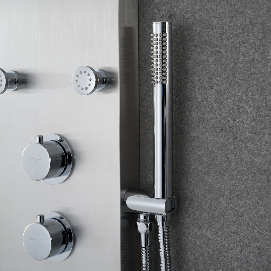 Douchepaneel Manuel – Waterval – Massagejets – Brushed nickel - 150 × 20 × 60 cm