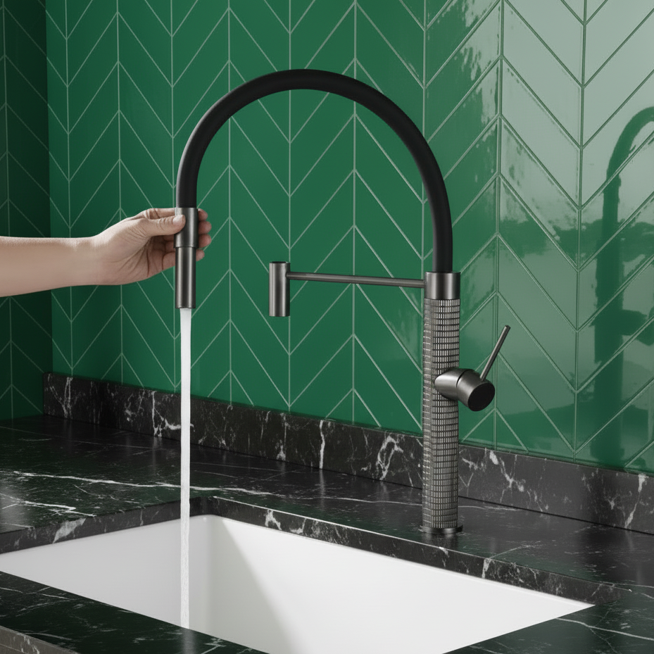 Semi-professionele Keukenkraan Angelica – Uittrekbare Uitloop – Gunmetal Grey - 52.9 × 24.9 × 5.5 cm