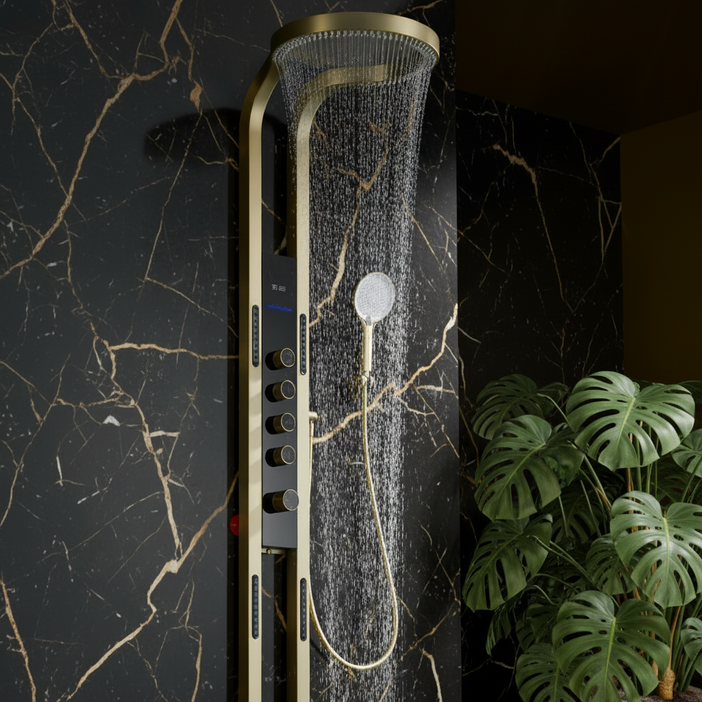 Thermostatisch Douchepaneel Marcelo – Digitale Display - Brushed gold - 182 × 40 × 52 cm