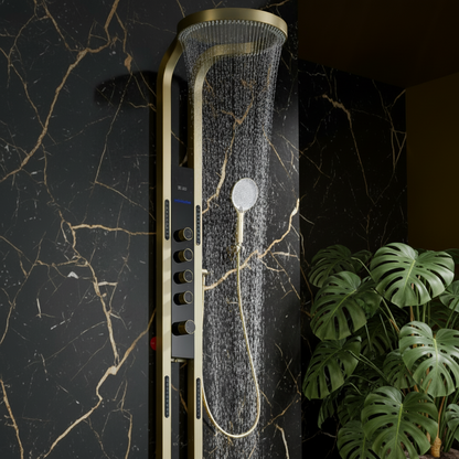 Thermostatisch Douchepaneel Marcelo – Digitale Display - Brushed gold - 182 × 40 × 52 cm