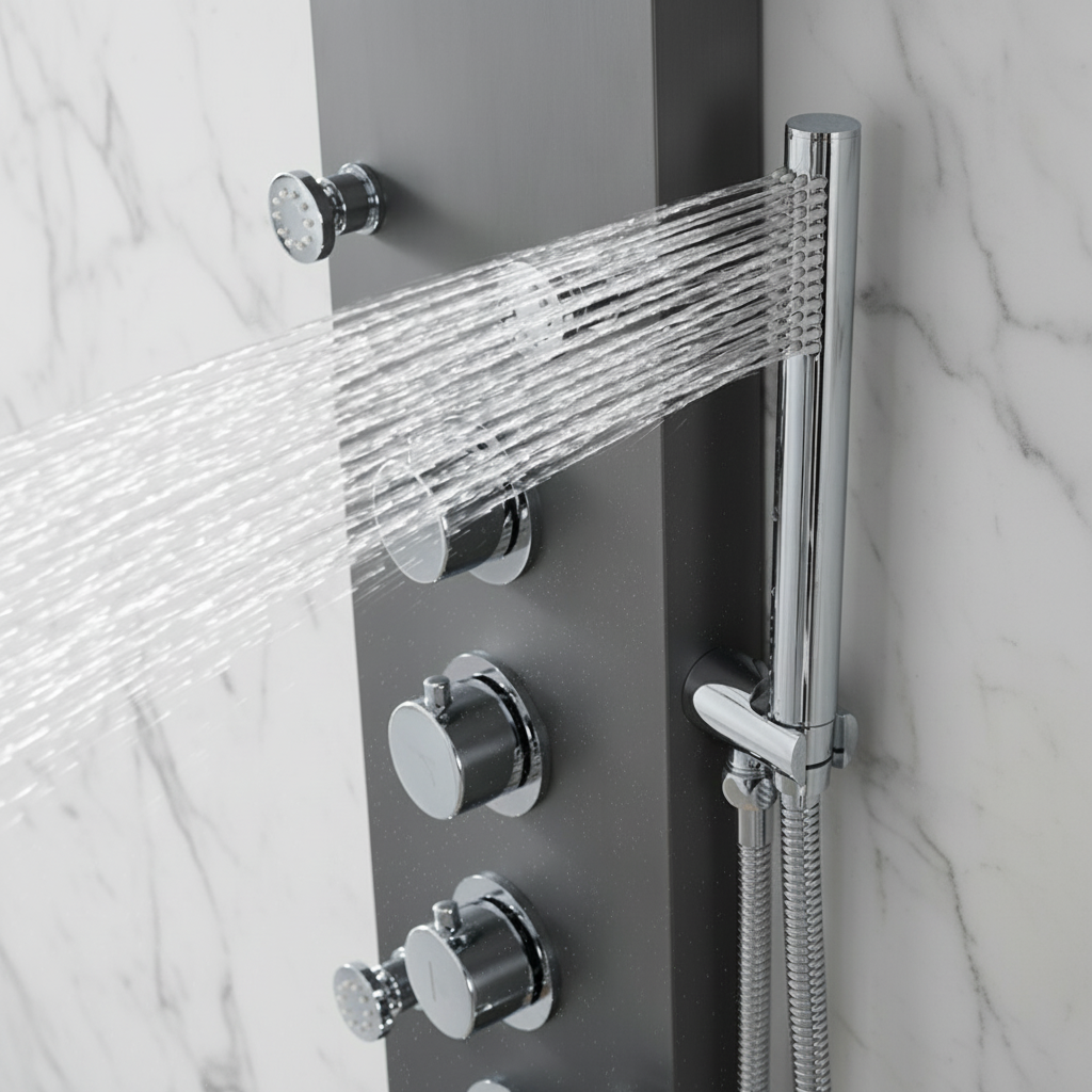 Douchepaneel Manuel – Waterval – Massagejets – Gunmetal grey, chrome - 150 × 20 × 60 cm