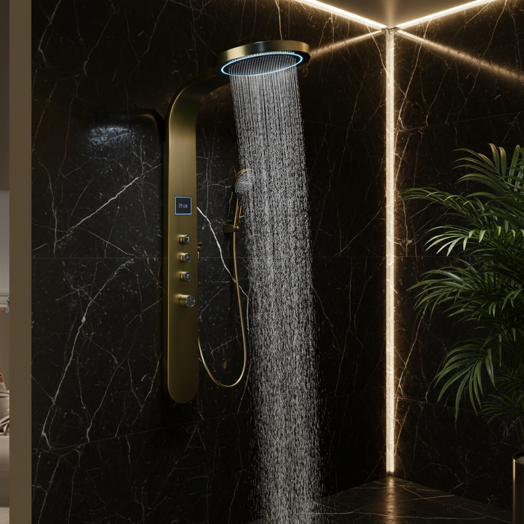 Douchepaneel Elena - LED - Digitaal display - Brushed gold - 145 × 18 × 65 cm