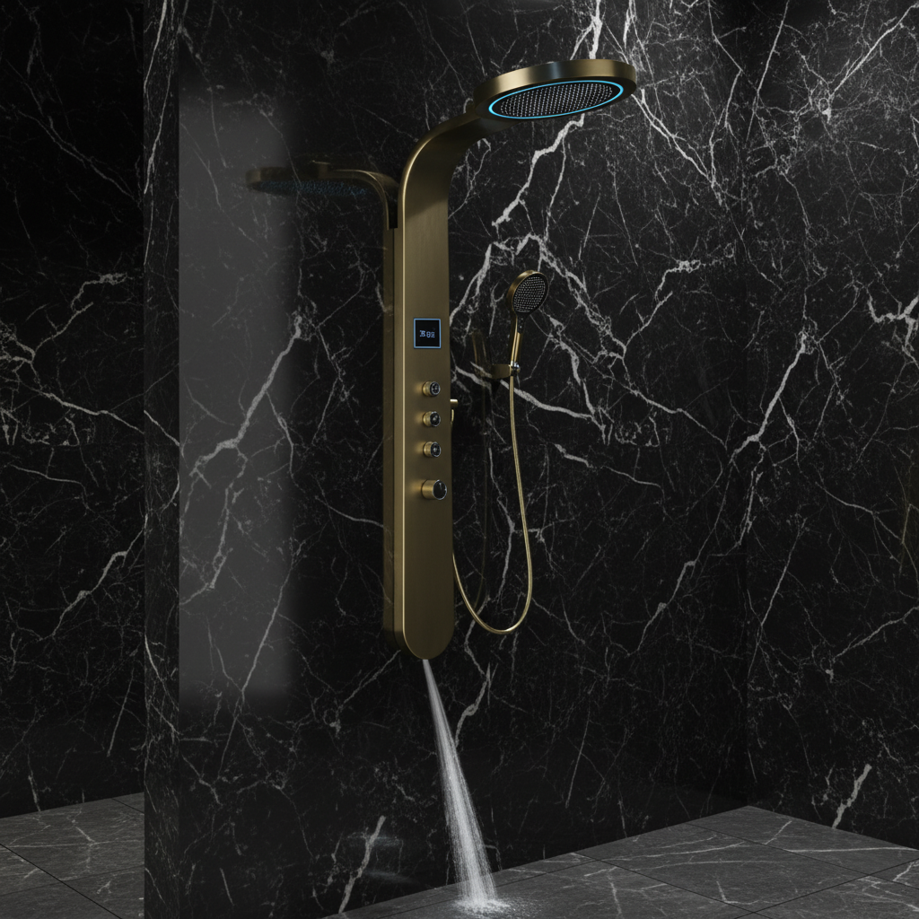 Douchepaneel Elena - LED - Digitaal display - Brushed gold - 145 × 18 × 65 cm