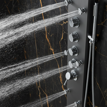 Douchepaneel Manuel – Waterval – Massagejets – Gunmetal grey, chrome - 150 × 20 × 60 cm