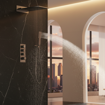 Thermostatische Inbouw Regendoucheset Isabella - Waterval - Gunmetal grey