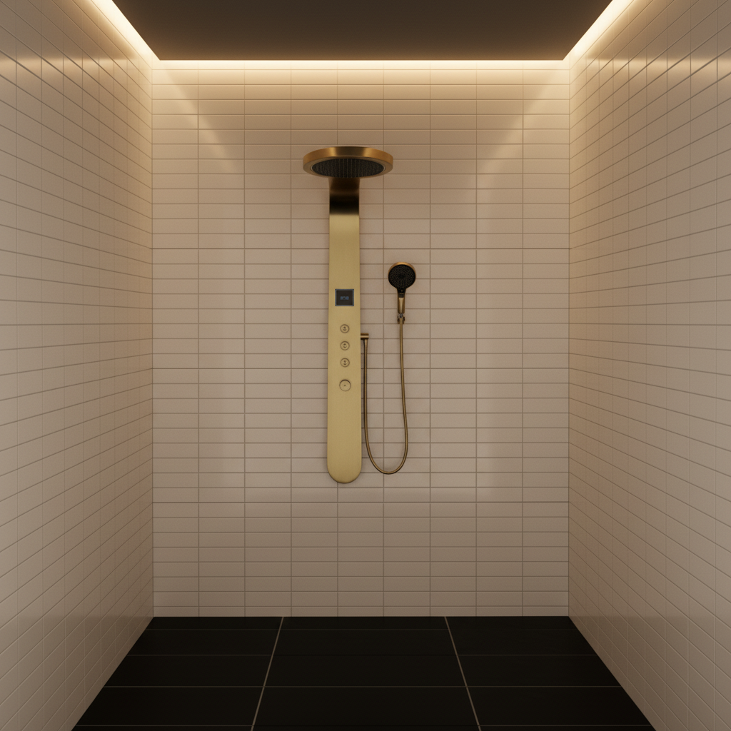 Douchepaneel Elena - LED - Digitaal display - Brushed gold - 145 × 18 × 65 cm