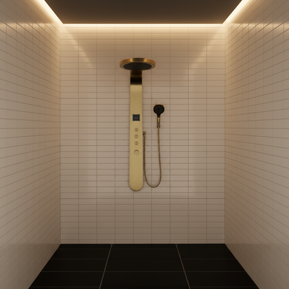 Douchepaneel Elena - LED - Digitaal display - Brushed gold - 145 × 18 × 65 cm