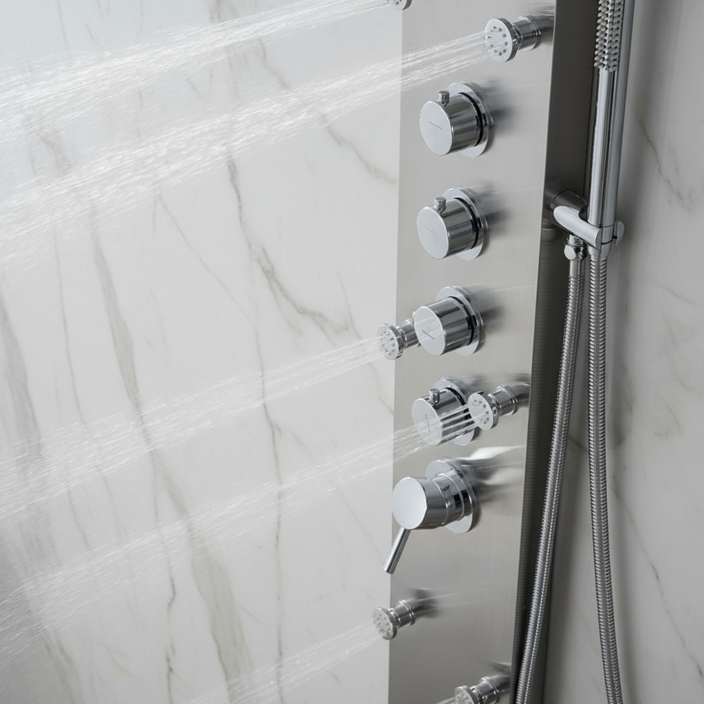 Douchepaneel Manuel – Waterval – Massagejets – Brushed nickel - 150 × 20 × 60 cm