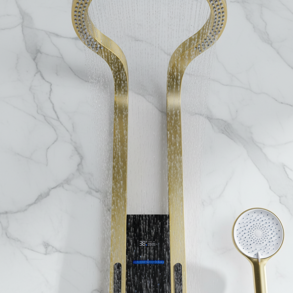 Thermostatisch Douchepaneel Marcelo – Digitale Display - Brushed gold - 182 × 40 × 52 cm