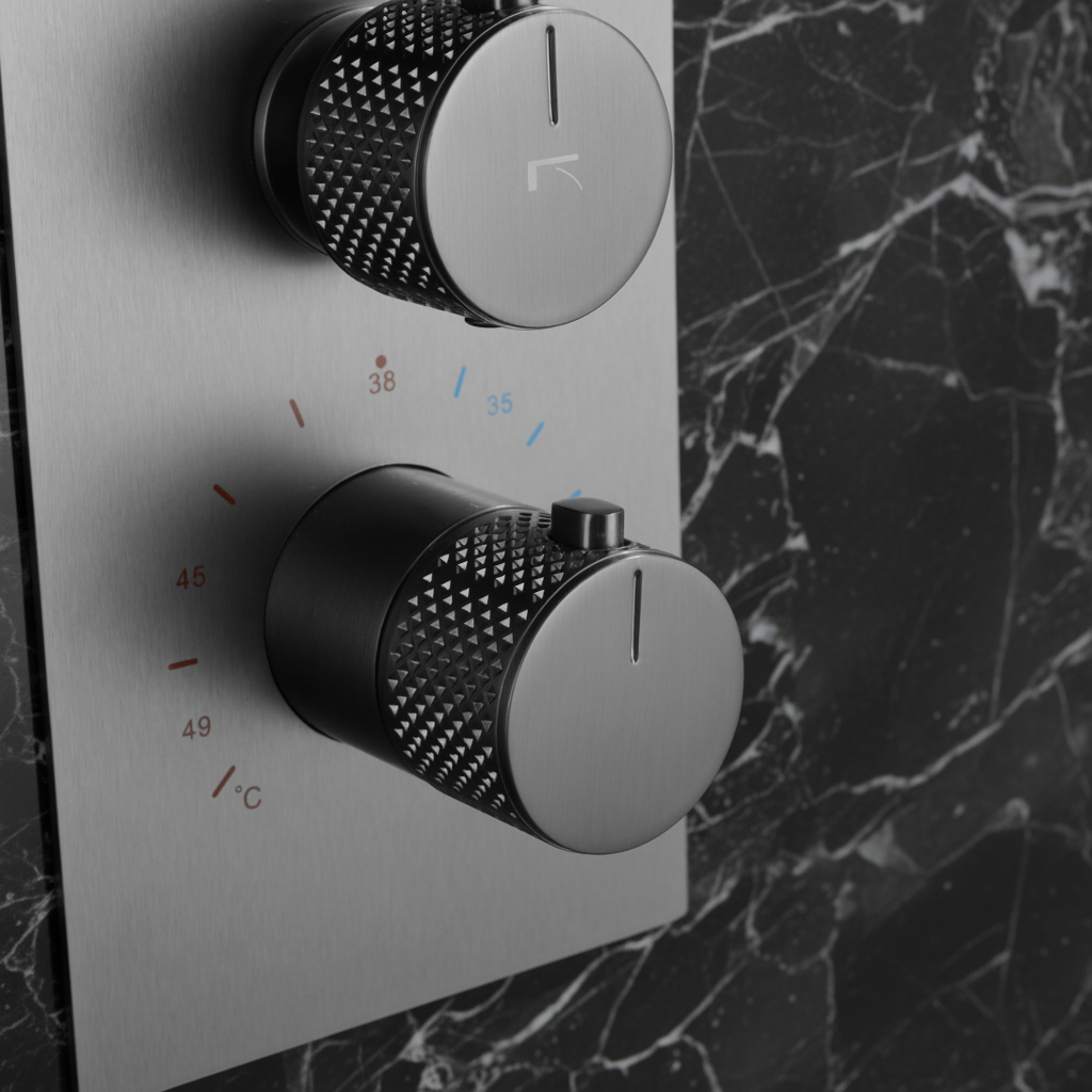 Thermostatische Inbouw Regendoucheset Isabella - Waterval - Gunmetal grey