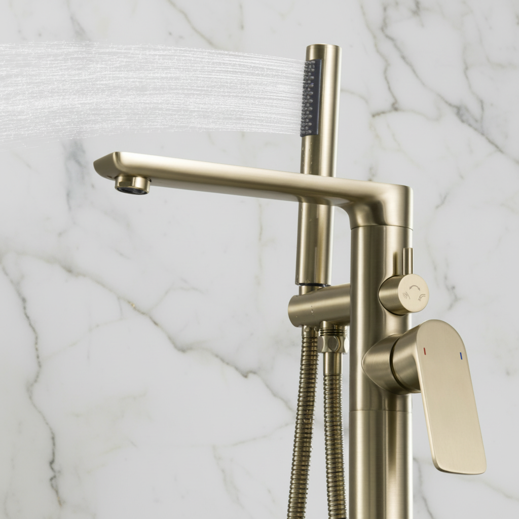 Vrijstaande badkraan Emilia - Brushed gold - 88 × 22 × 16 cm