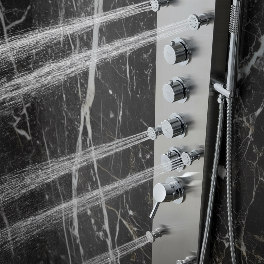 Douchepaneel Manuel – Waterval – Massagejets – Brushed nickel - 150 × 20 × 60 cm