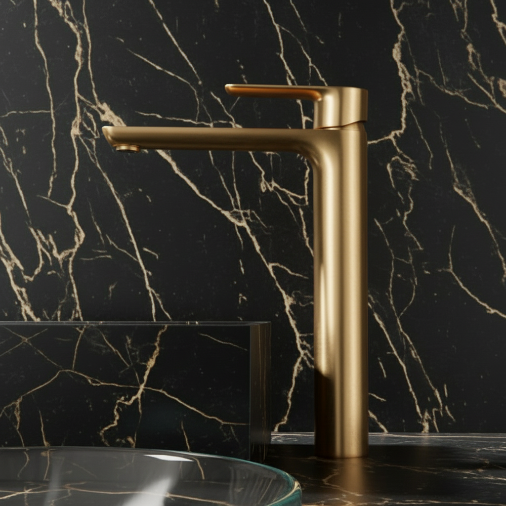 Hoge wastafelkraan  – Silvio – Brushed gold - 31,5 × 19 × 4,5 cm