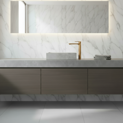 Hoge wastafelkraan  – Silvio – Brushed gold - 31,5 × 19 × 4,5 cm