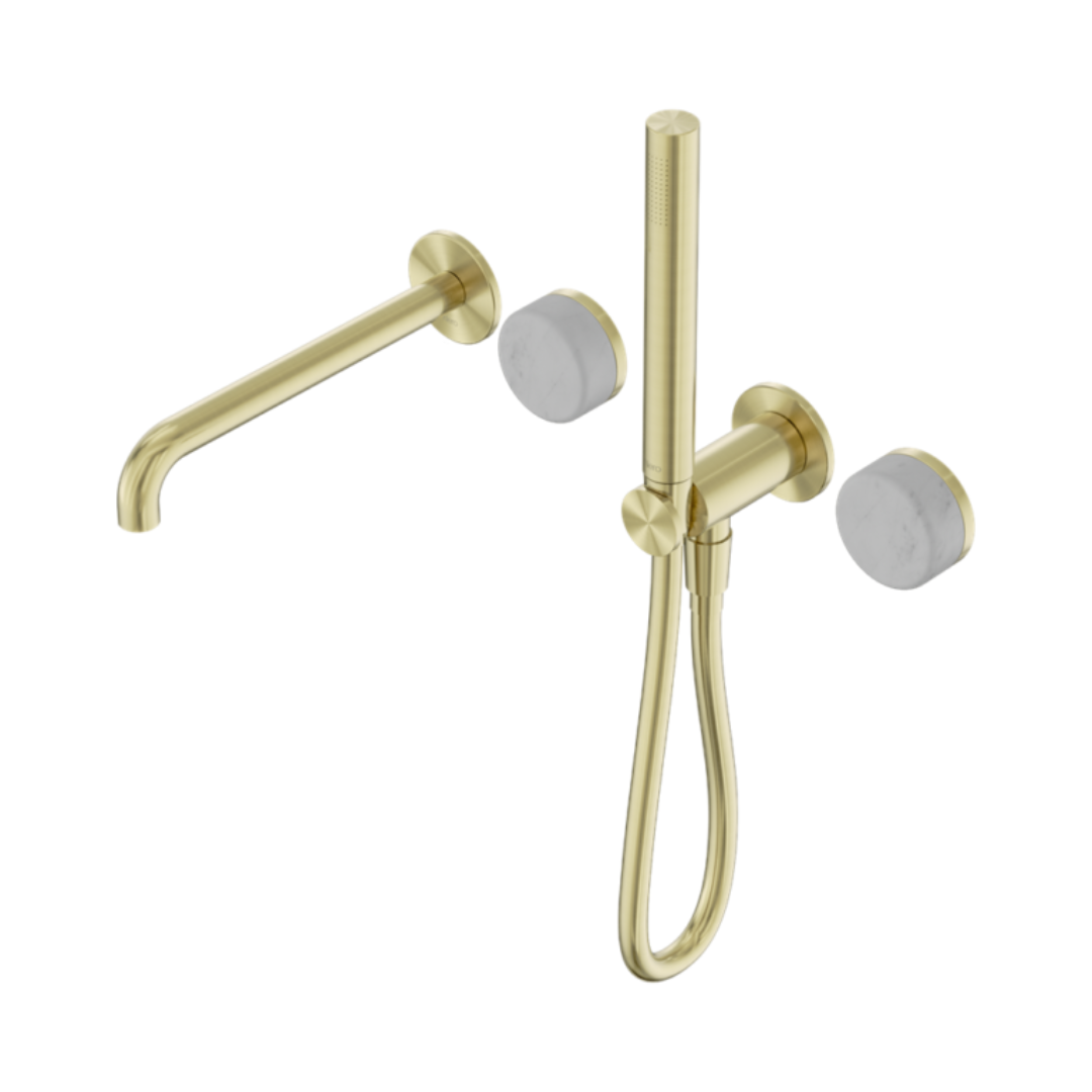Inbouw badmengkraan Sorrento - Carrara - Staafhanddouche en uitloop - Zonder achterplaat - Brushed gold