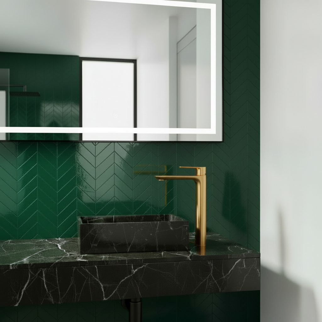 Hoge wastafelkraan  – Silvio – Brushed gold - 31,5 × 19 × 4,5 cm