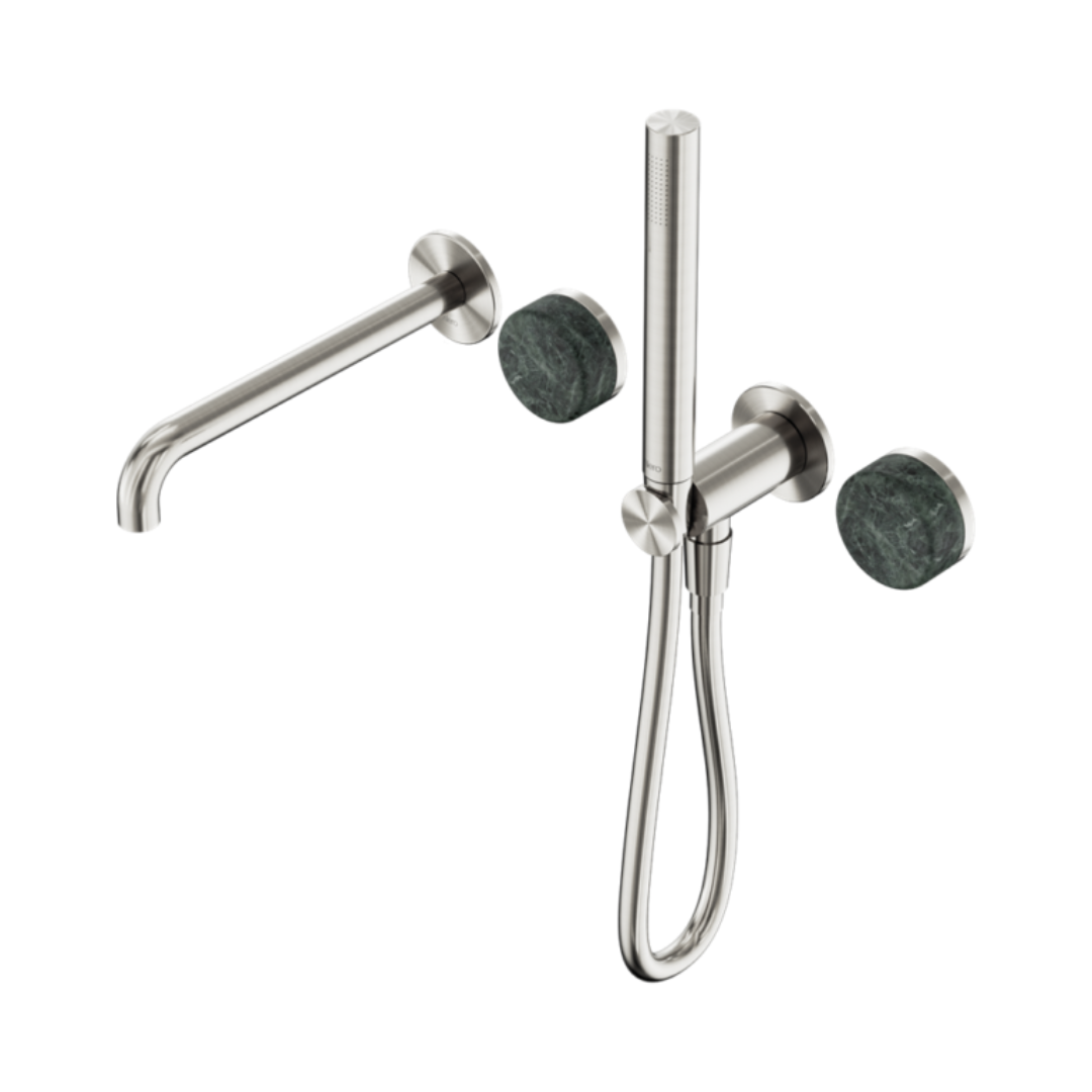 Inbouw badmengkraan Sorrento - Verde alpi - Staafhanddouche en uitloop - Zonder achterplaat - Brushed nickel