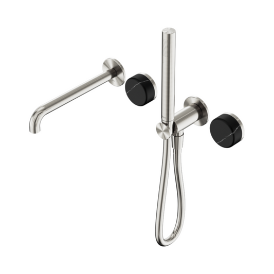 Inbouw badmengkraan Sorrento - Marquina Black - Staafhanddouche en uitloop - Zonder achterplaat - Brushed nickel
