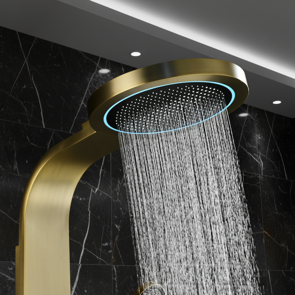 Douchepaneel Elena - LED - Digitaal display - Brushed gold - 145 × 18 × 65 cm