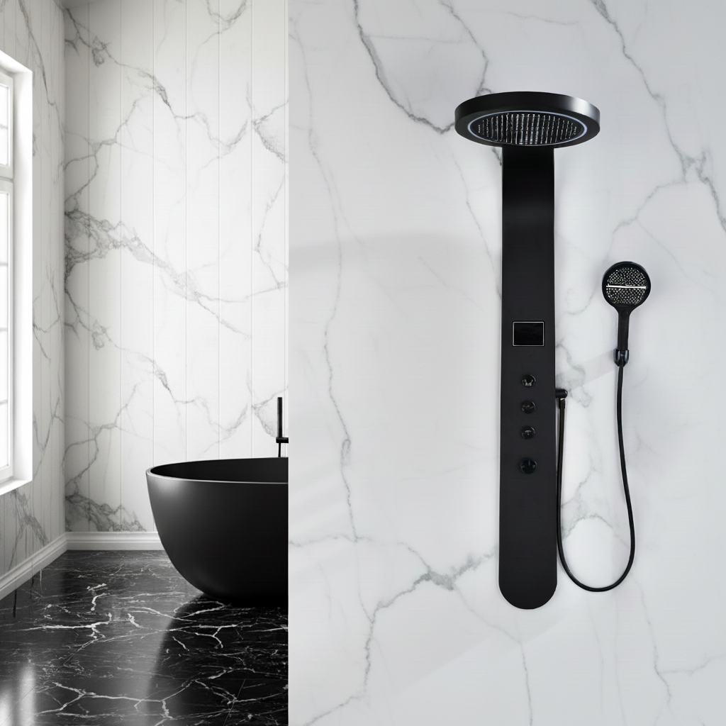 Douchepaneel Elena - LED - Digitaal display - Matte black - 145 × 18 × 65 cm