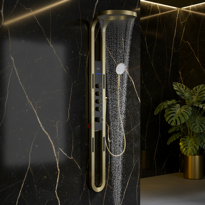 Thermostatisch Douchepaneel Marcelo – Digitale Display - Brushed gold - 182 × 40 × 52 cm