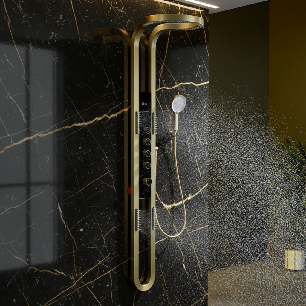 Thermostatisch Douchepaneel Marcelo – Digitale Display - Brushed gold - 182 × 40 × 52 cm