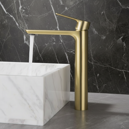 Hoge wastafelkraan  – Silvio – Brushed gold - 31,5 × 19 × 4,5 cm