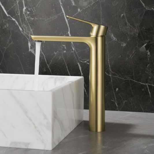 Hoge wastafelkraan  – Silvio – Brushed gold - 31,5 × 19 × 4,5 cm