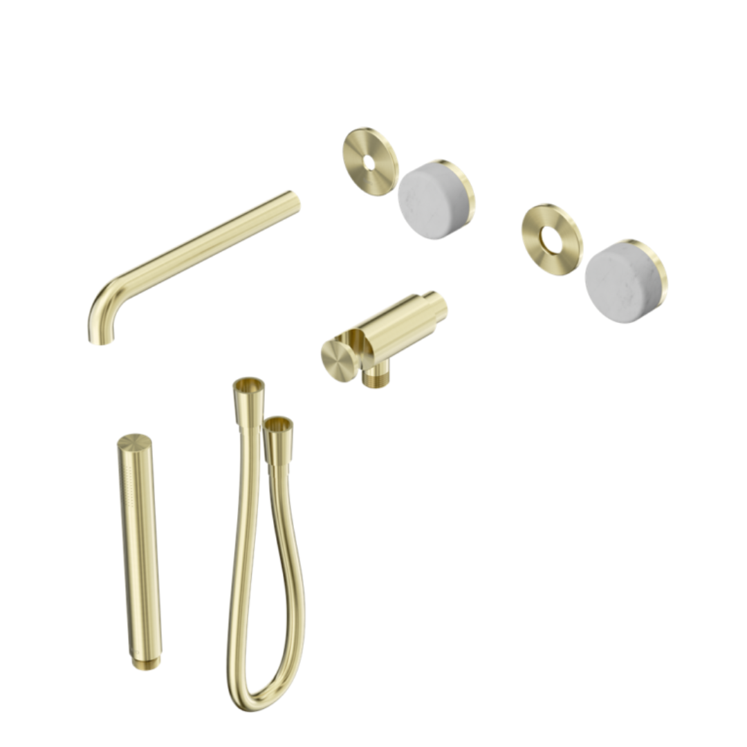 Inbouw badmengkraan Sorrento - Carrara - Staafhanddouche en uitloop - Zonder achterplaat - Brushed gold