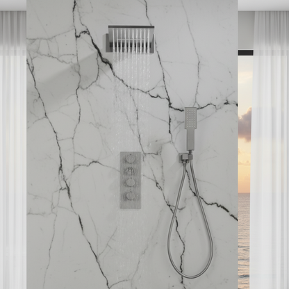 Thermostatische Inbouw Regendoucheset Isabella - Waterval - Gunmetal grey