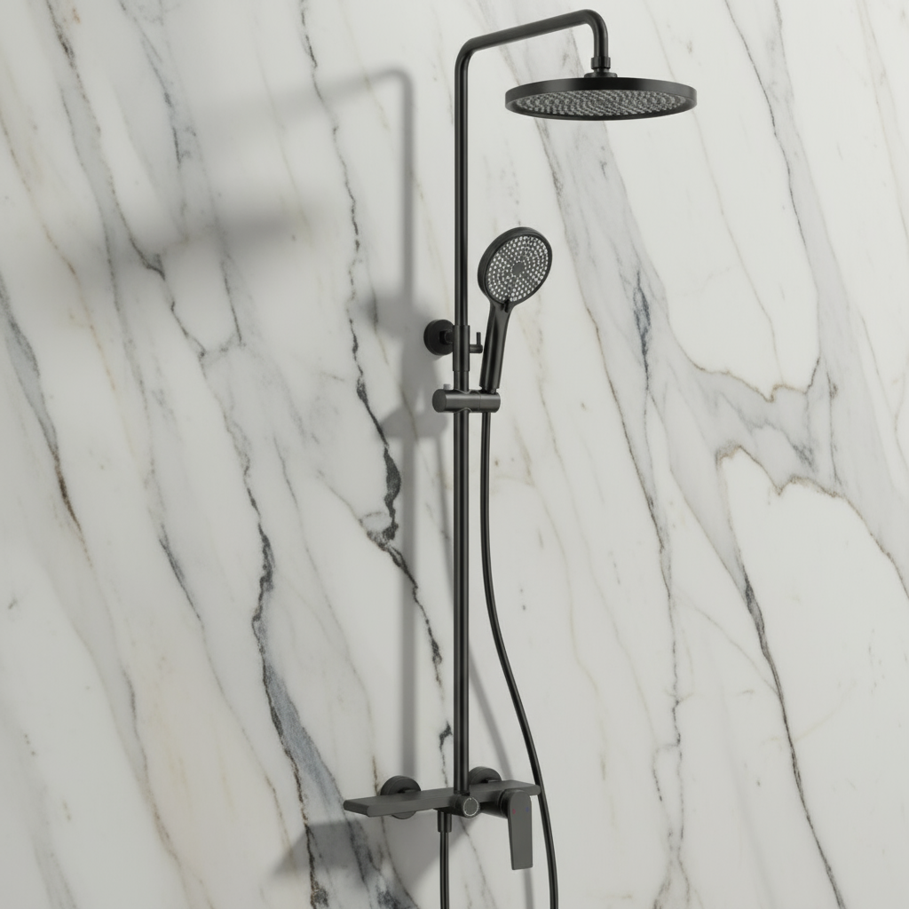 Opbouw regendoucheset Cynthia - Matte black - 130 × 35 × 25 cm