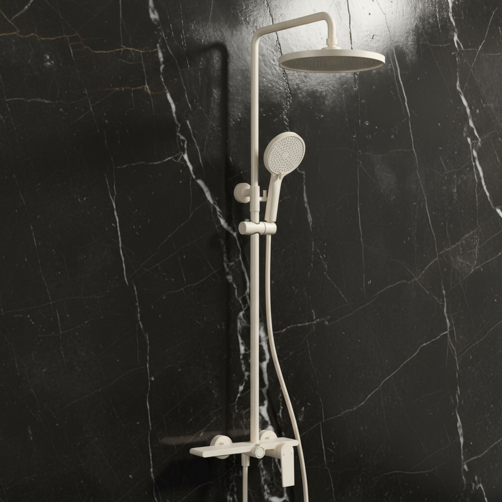 Opbouw regendoucheset Cynthia - Creme wit - 130 × 35 × 25 cm