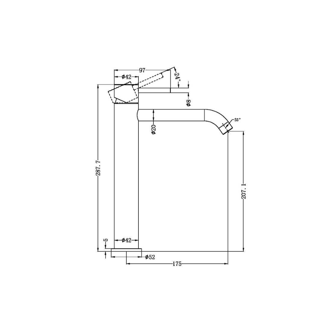Hoge wastafelkraan Capri - 1-Gats - Graphite