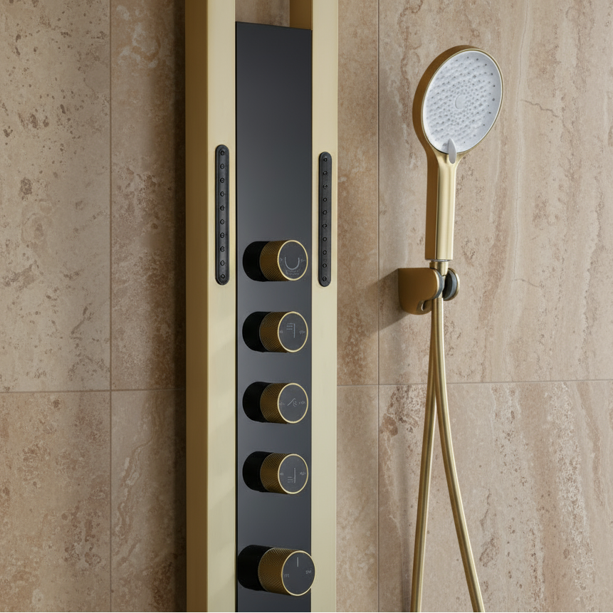 Thermostatisch Douchepaneel Marcelo – Digitale Display - Brushed gold - 182 × 40 × 52 cm