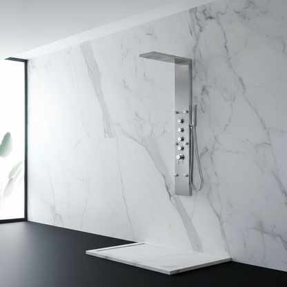 Douchepaneel Manuel – Waterval – Massagejets – Brushed nickel - 150 × 20 × 60 cm