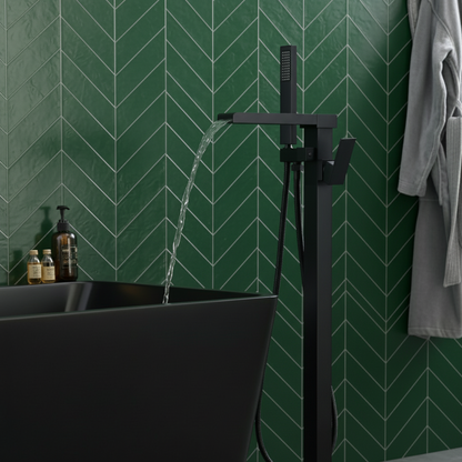 Vrijstaande Badkraan Lisandro – Watervaluitloop – Matte black - 87 × 22 × 15 cm