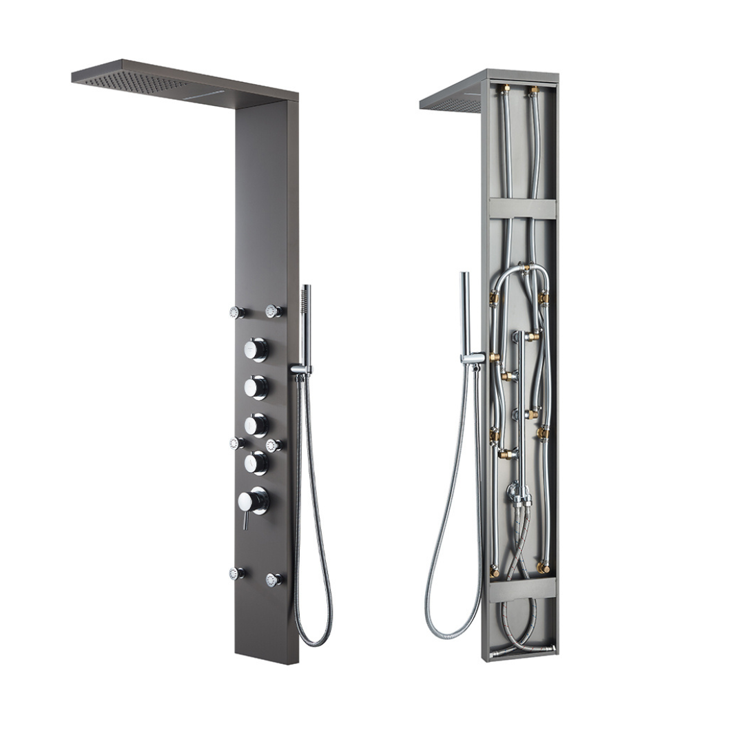 Douchepaneel Manuel – Waterval – Massagejets – Gunmetal grey, chrome - 150 × 20 × 60 cm