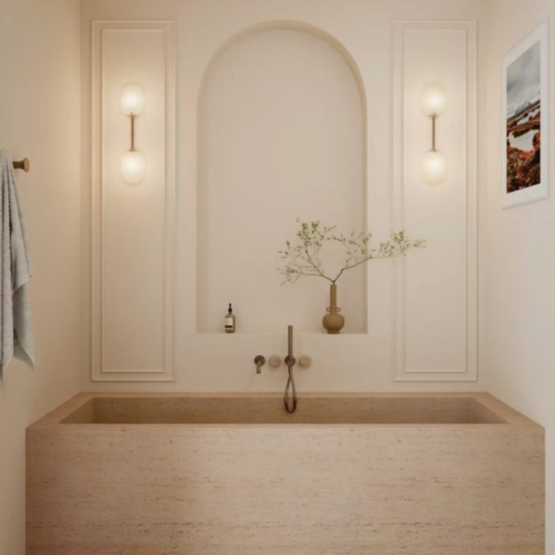 Inbouw badmengkraan Sorrento - Rome Travertine - Staafhanddouche en uitloop - Zonder achterplaat - Brushed gold