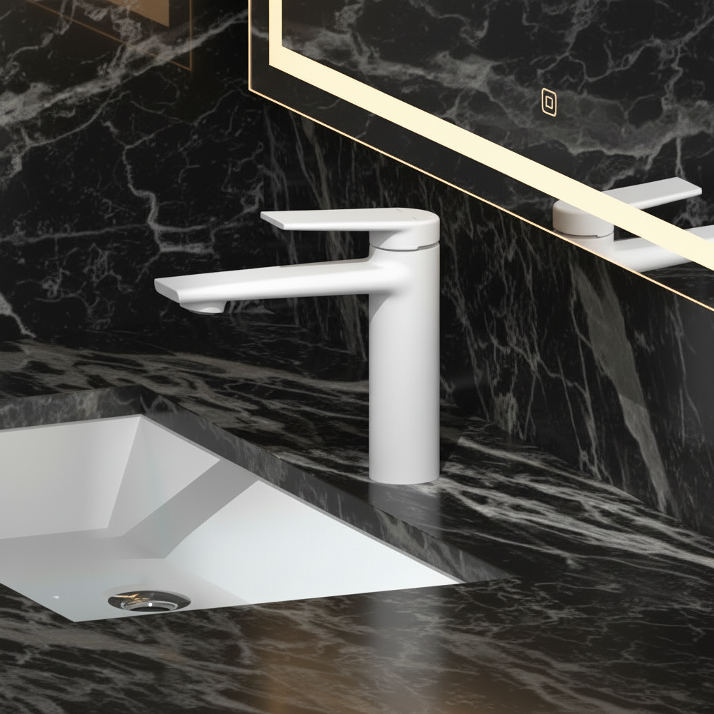 Opbouw wastafelkraan Diego  – Matte white - 15 × 13,7 × 4,4 cm