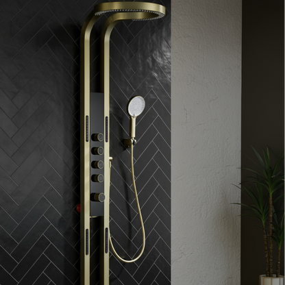 Thermostatisch Douchepaneel Marcelo – Digitale Display - Brushed gold - 182 × 40 × 52 cm