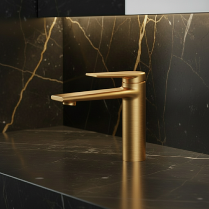 Opbouw wastafelkraan Diego  – Brushed gold - 15 × 13,7 × 4,4 cm