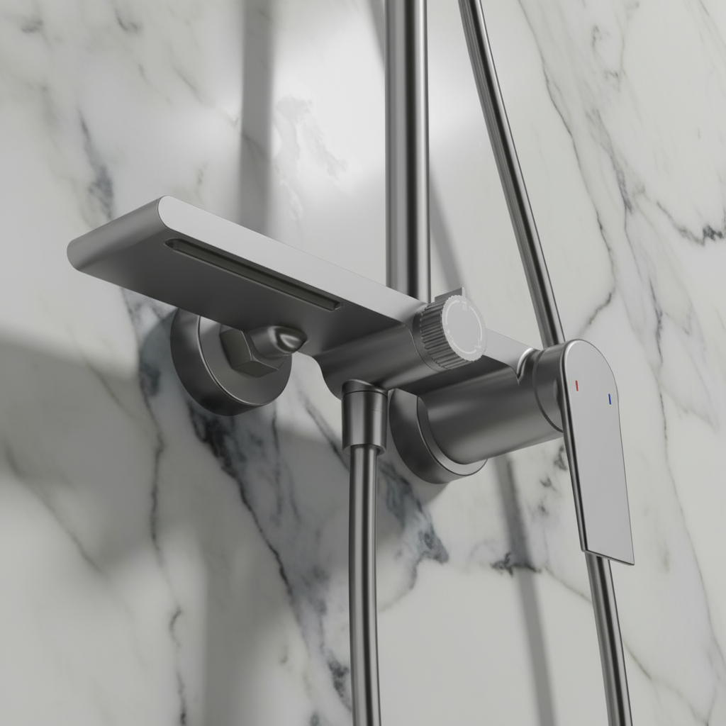 Opbouw regendoucheset Cynthia - Gunmetal grey - 130 × 35 × 25 cm