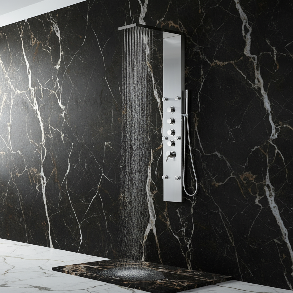 Douchepaneel Manuel – Waterval – Massagejets – Brushed nickel - 150 × 20 × 60 cm