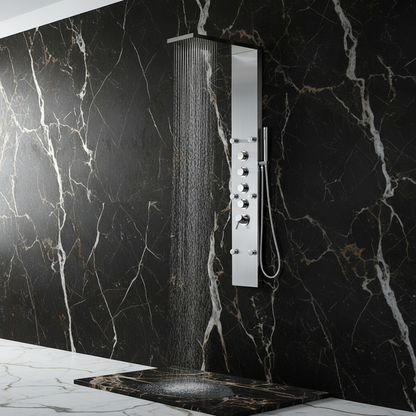 Douchepaneel Manuel – Waterval – Massagejets – Brushed nickel - 150 × 20 × 60 cm